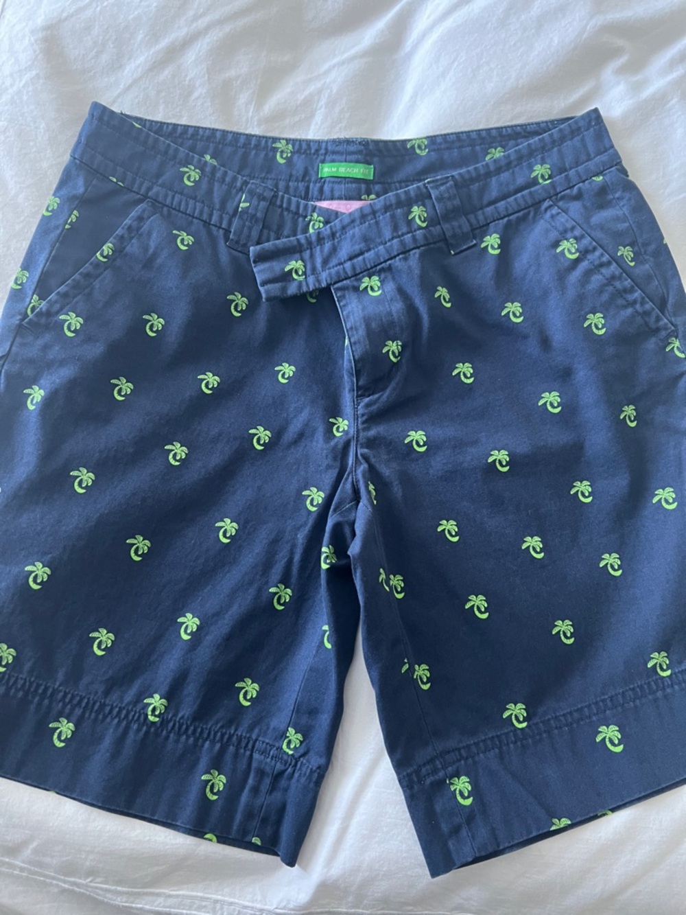 Lilly Pulitzer Navy Shorts with Lime Palm Print